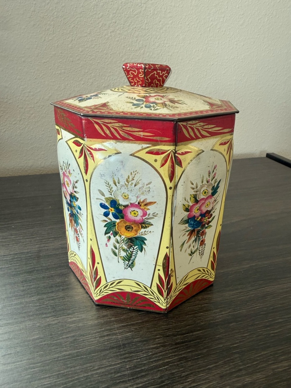 Vintage Floral Octagon Metal Tin Organizer Storage‎ Container